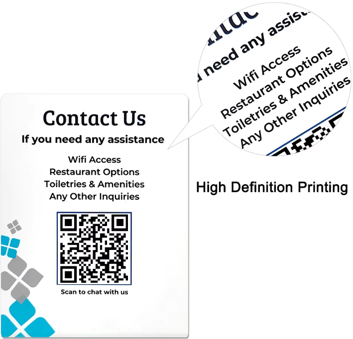 Customs White Pvc Plastic Sign Stands Logo Printed L Shape Hotel Table Qr Code Display For Business