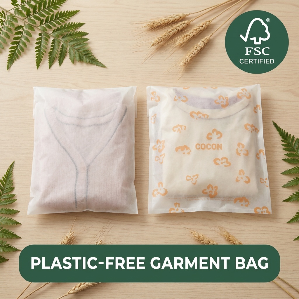 Luxury Carbon Neutral Glassine Bag Sustainable for Certified Compostable Recyclable Apparel Packaging Eco Designer Clothing
