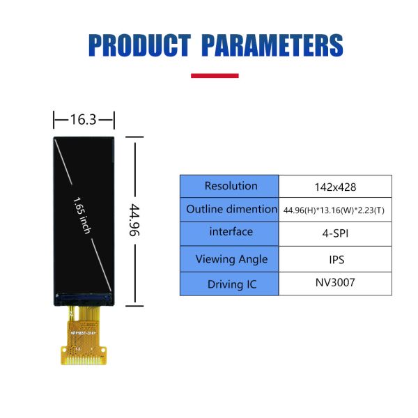 142x428 Long Strip LCD Display 1.65 Inch 4 SPI NV3007 All View TFT Color Screen