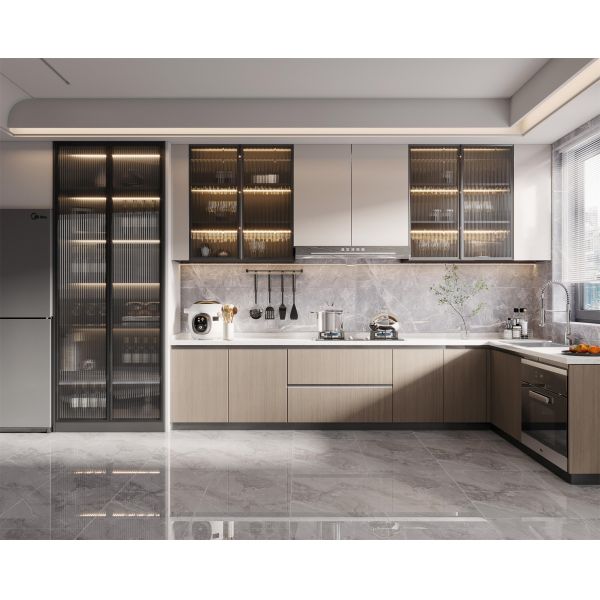 Melamine PVC Kitchen Cabinets Modern Small Space Solutions With Handles