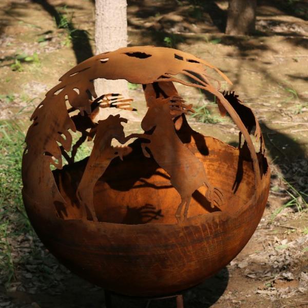 600mm Corten de aço redondo fogo exterior esfera de fogo de bola de poço para queima de madeira