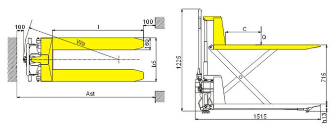 Небольшой размер Ссиссор тележка паллета, тележка паллета высокого подъема с поднимаясь высотой 800мм