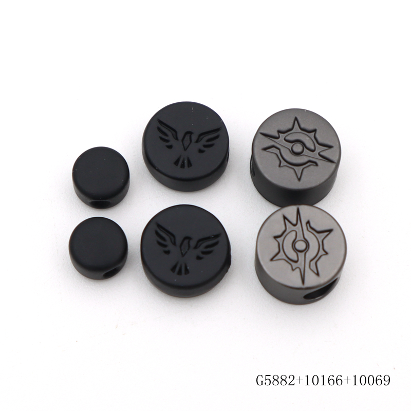 Matt Black Gun Metal Customized Logo Engraved Round Bead Zinc Alloy Beads For Bracelets Decorative Fittings