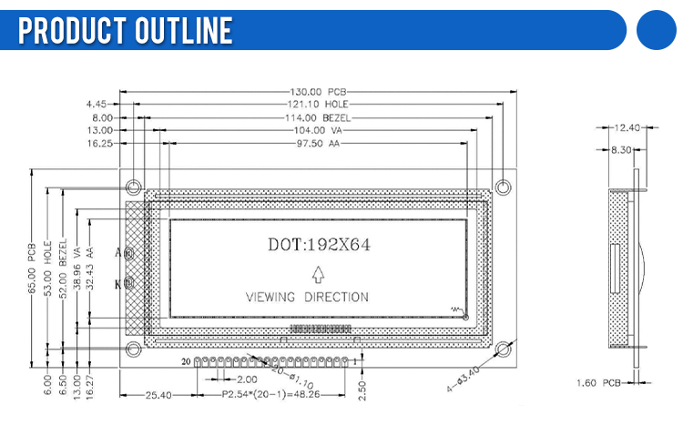Yellow Green Film Uv ResiStant Material 19264A Graphic LCD Display SBN0064 Warranty For Three Years 5V 3.3V