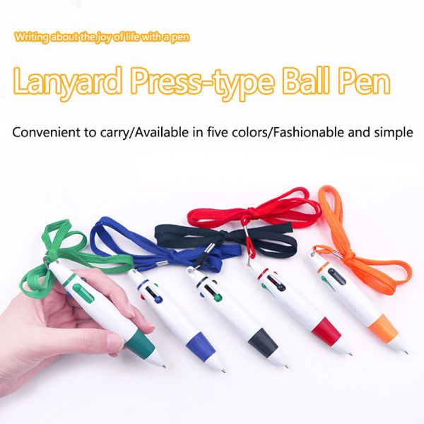 Cuatro colores bolígrafo de 0,7 mm conveniente manual de pluma con cuerda colgante