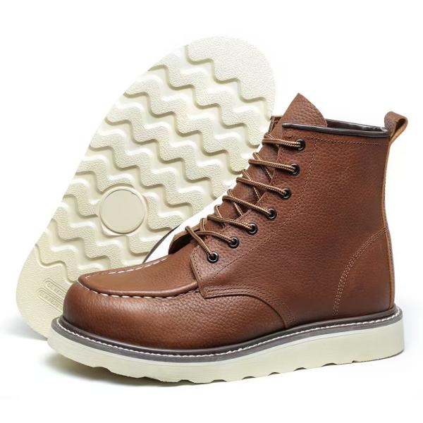 Fashionable Steel Toe Work Boots Slip Resistant Mid Top Leather Boots Unisex