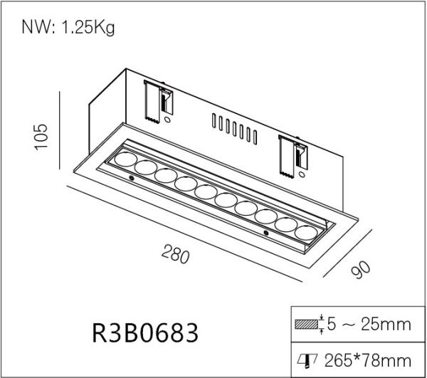 Delicate Innovative Adjustable LED Recessed Downlight 21W Linear Wall Washer 10 Heads