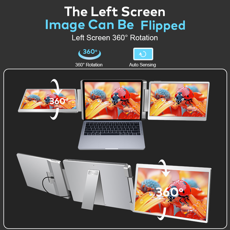 16:10 Dual Screen Extender 360 Rotatable Extend Desktop Display