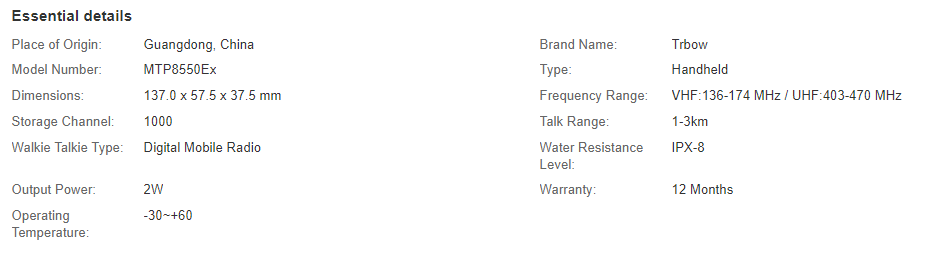 MTP8500EX Digital Two Way Radio 800MHz Explosion-proof DMR Display Type Walkie Talkie
