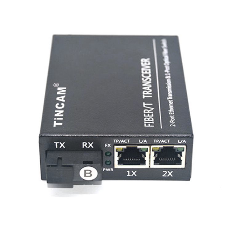TiNCAM Factory  10/100Mbps 1 Fiber 2 PoE Port Fiber Media Converter IEEE 802.3af/at 20km Single Mode Single Fiber 1310nm SC 48W Power Adapter TBC-PSF4312E-S20A