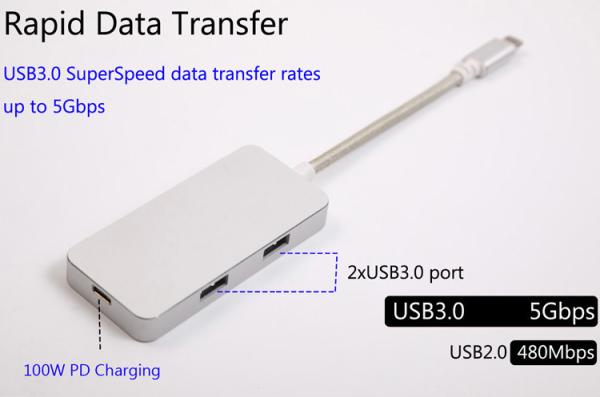 Type-C Hub USB C Adapter 50Gbps for MacBook Pro 13 15 2016/2017, USB-C 40Mbps 100W Power delivery
