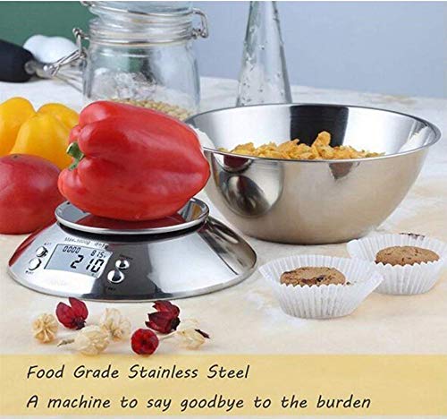 Báscula de cocina digital de acero inoxidable con cuenco desmontable, alimentada por 2 pilas AAA para pesar alimentos en el hogar y hoteles