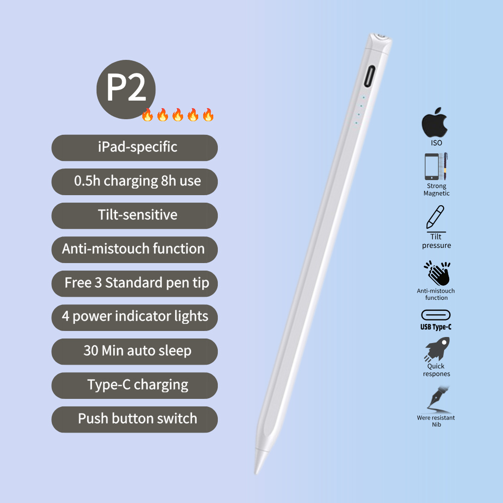 Push Button Switch with Tilt-sensitive Anti-mistouch Function Touch Pencil ipad Stylus Pen for IPads After 2018