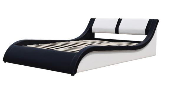 Faux Leather Upholstered Platform with Wood Slats Support, Black