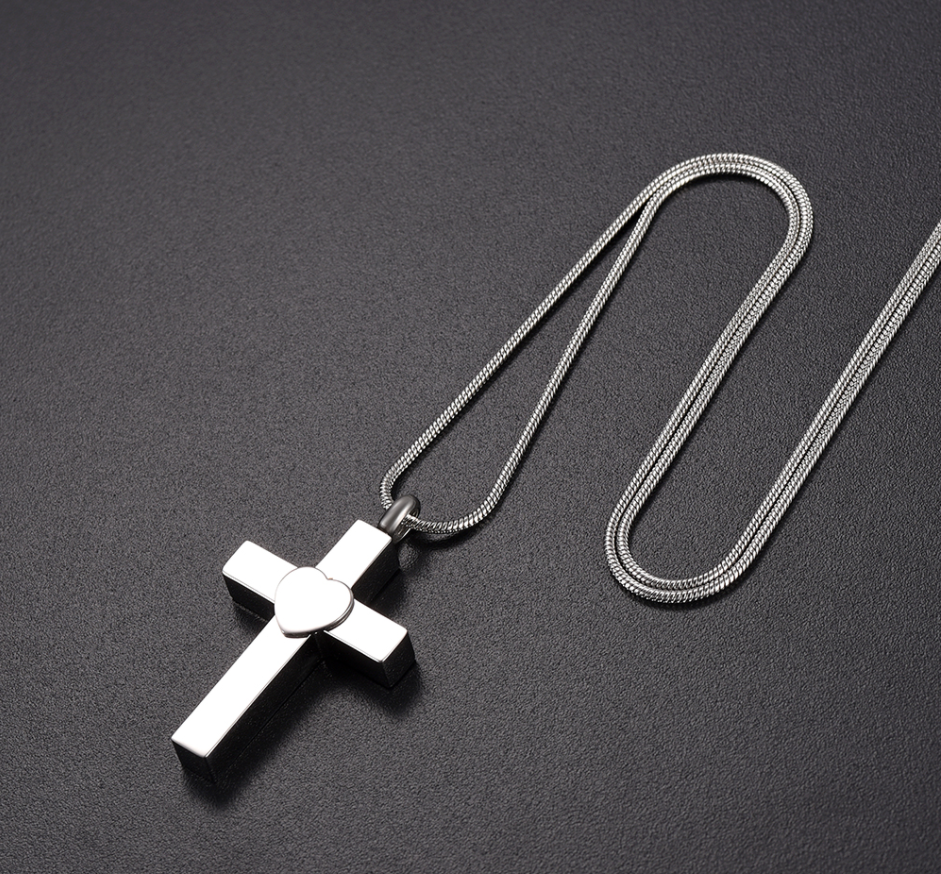 Stainless Steel Memorial Ash Funeral Casket Jewelry Cross Ash Holder Pendant Necklace