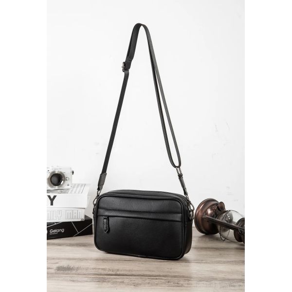 Black Microfiber Cell Phone Cross-body Pouch Male Side Sling Cross Bag Men Leather Messenger Bag For Men