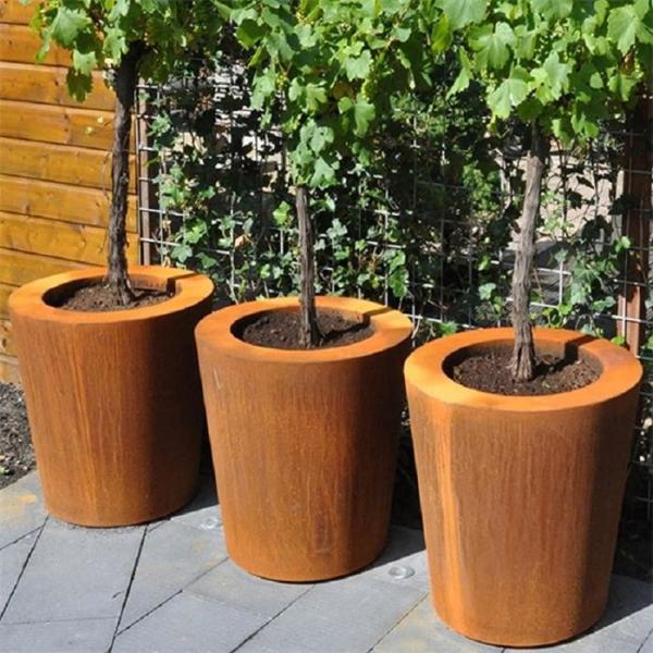 Plantadores cônicos de aço afilados exteriores de Corten do cilindro dos potenciômetros de flor do metal do jardim