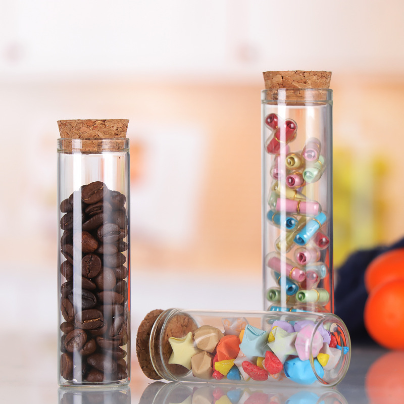 30mm Transparent Flat Mouth for Test Tube Bottle with Rose Flower Dispensing Bamboo Lid Straight Glass Candy Container
