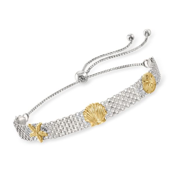 Ross-Simons Three-Tone Sterling Silver Sea Life Bolo Bracelet