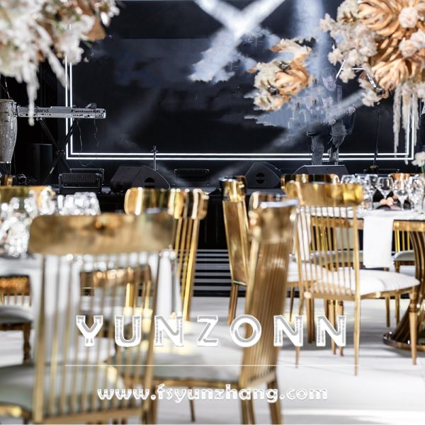 Modern High Back Restaurant Dining Chair with Gold Stainless Steel Frame Rococo Style Hotel Chair