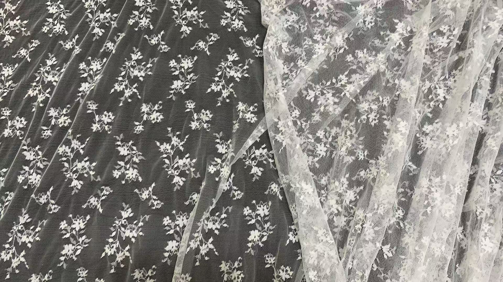 Soft 100% Polyester Scattered Floral Mesh Tulle, Lightweight Small Flower Printed Sheer Net Fabric for Wedding Garment