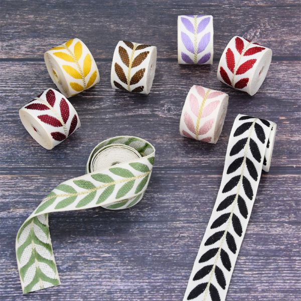 25mm*2y Jacquard Leaf Ribbon Eco Friendly Christmas Ribbon Wired