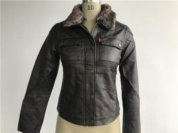 Levis Dark Brown Ladies' Pleather Zip Through Jacket With Detachable Faux Fur Collar