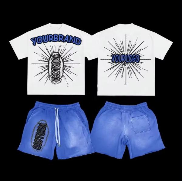 Custom Men's Vintage Washed Graphic Tank Top and Sweat Shorts Set with Digital Print