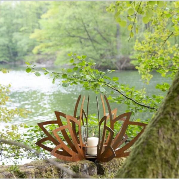Lanterna multifuncional de Lotus Shaped Corten Steel Garden dos castiçal