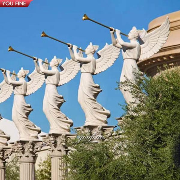 Outdoor Garden Life Size Hand Carved Marble Stone Angel Horn Statue Sculpture