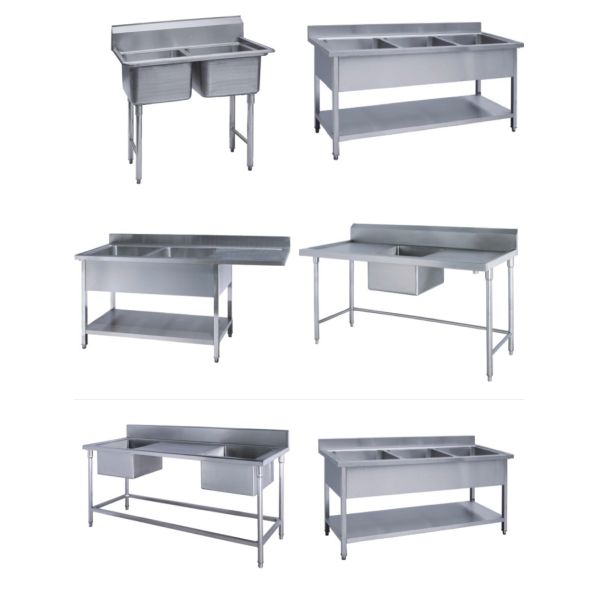 Commercial Kirchen Stainless Steel Inlet And Outlet Bench  With Double Sink  Bowl  Assembling Sink Table