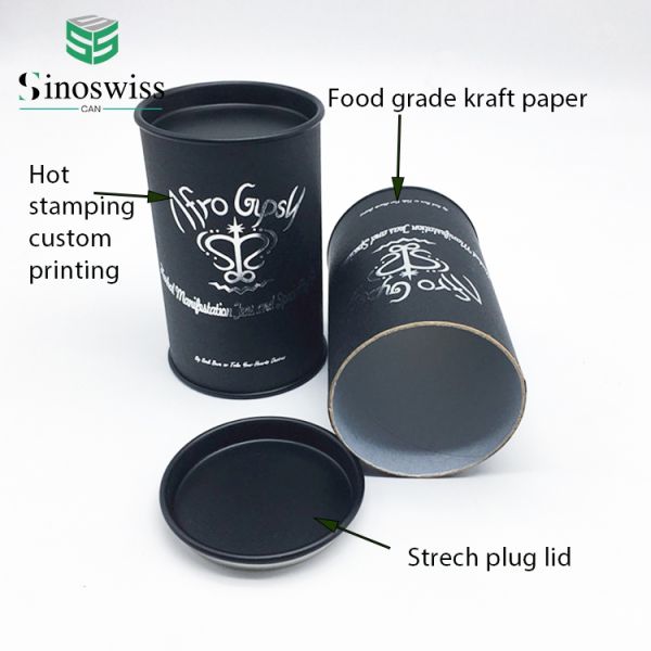Custom Sizing Paper Tube Tea Packaging Container cylinder box With Tinplate Cover