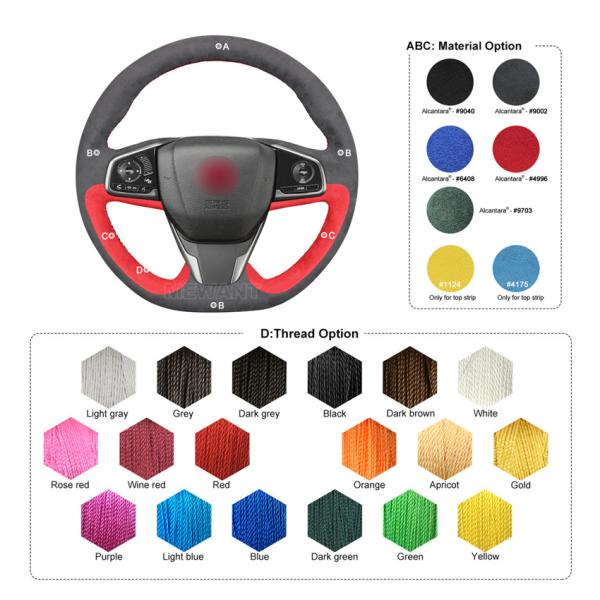 2017-2021 Honda Civic Type R Custom Hand Stitching Steering Wheel Cover in Grey Suede