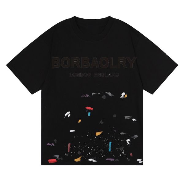 Custom Men's Acid Washed T-Shirt Gallery Street Wear Graffiti Paint Splash Cotton Wholesale Solid Pattern Knitted