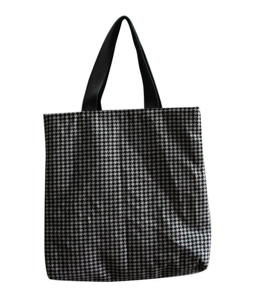 6oz Dogtooth Black Canvas Fabric Carrier Bags Reusable With Zipper Closure