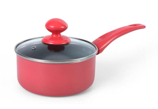 Red Heat Resistant Glass Lid 18cm Aluminum Milk Pan
