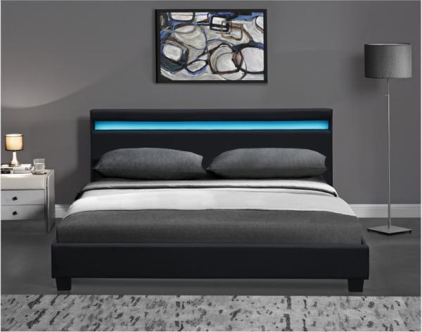 O diodo emissor de luz de madeira do dobro estofou a cama que o branco preto com cabeceira conduziu luzes