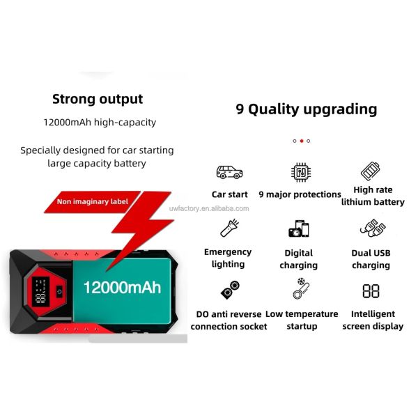 Multi-Function Portable Car Jump Starter Power Bank 20000mAh Lead-Acid Battery for Emergency Booster and Flashlight