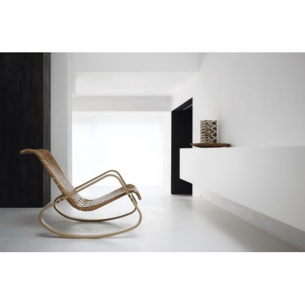 Tanned Leather Dondolo Rocking Easy Chair / Yellow Rustic Rocking Chair