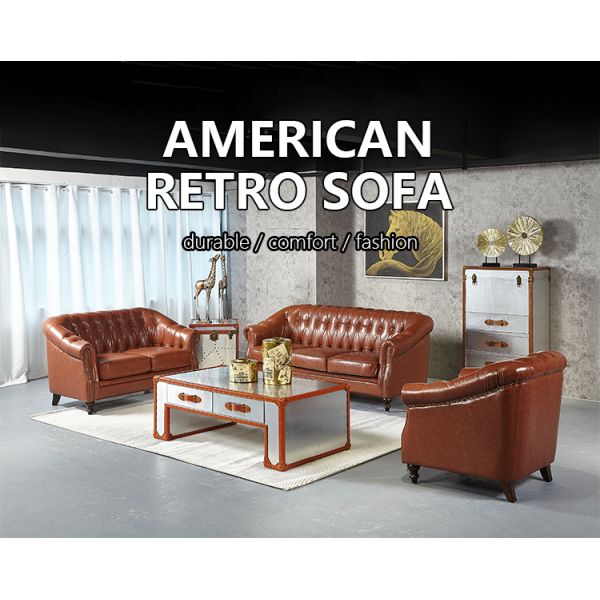 Nidea #8898 Traditional Genuine Leather Chesterfield Arm Set Sofa Sponge Filled Cushions for Living Room Hotel Workshop Luxury Furniture