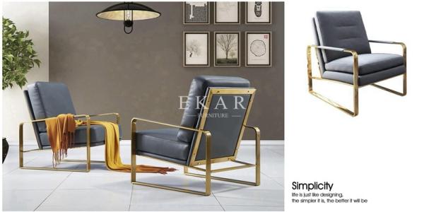 Modern Living Room Leather Leisure Chair Metal Frame Armchair