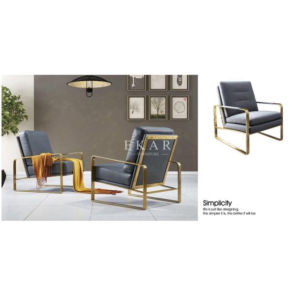 Modern Living Room Leather Leisure Chair Metal Frame Armchair
