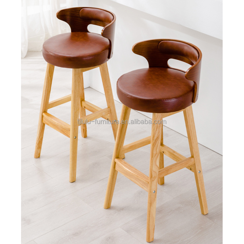 Nordic Modern Simple Wood Bar High Chair Natural Solid Wood Stool within Leisure Facilities and High Stool