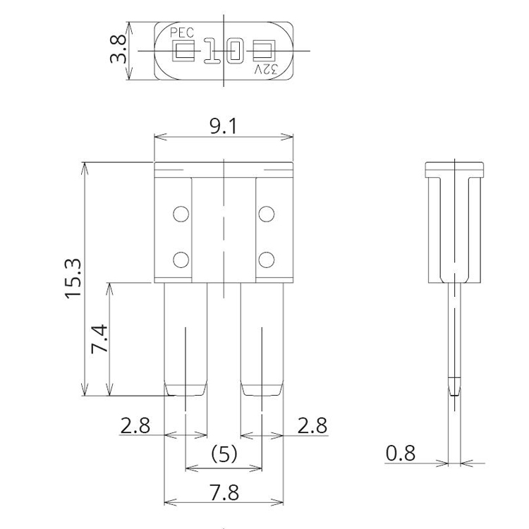 Раковина нейлона взрывателя лезвия взрывателя 9.1x15.3mm 5A 32V Micro2 длинного низкопрофильного ноги микро-