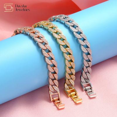 Bracelete de corrente de Cuban Link dos homens das mulheres da joia 18k de Hip Hop congelado para fora do diamante