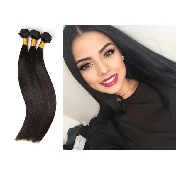 Grade 6A Unprocessed Human Hair Weave Smooth Straight Natural Black For Girls