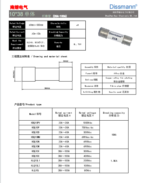 Блок батарей солнечный PV сплавляет 33KA стандарт разрывной мощности IEC60127