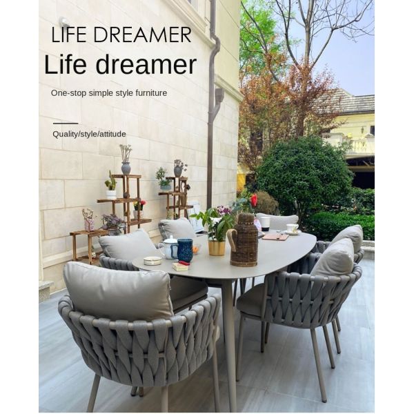 Leisure Patio Furniture Set With European Style PE Rattan Armchairs And Aluminium Table