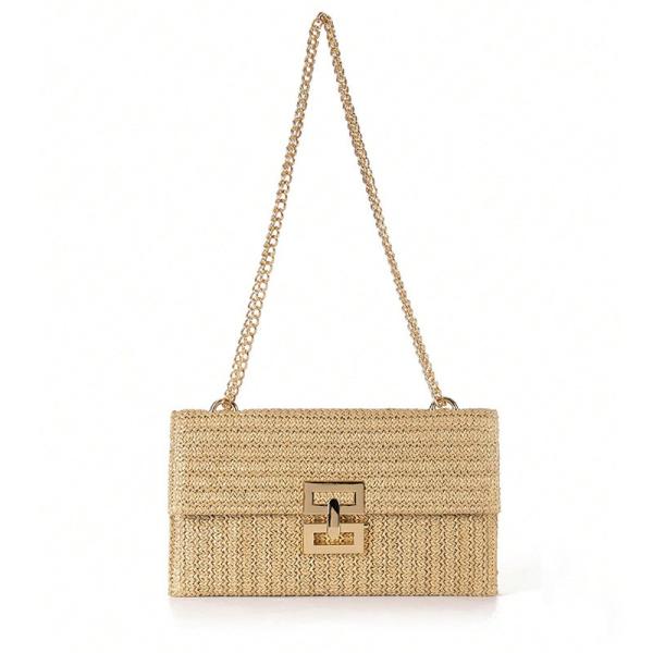 NEW HOLIDAY WIND MULTI-LAYER CHAIN CLAMSHELL LOCK STRAW BAG SHOULDER BAG CROSS-BORDER WOMEN'S BAG