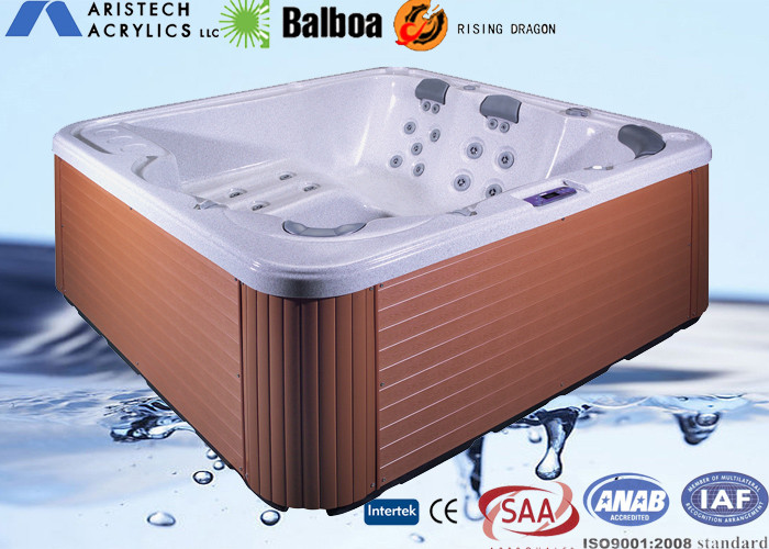 Square acrylic outdoor whirlpool massage bathtub with 6 seats and 1800L water capacity
